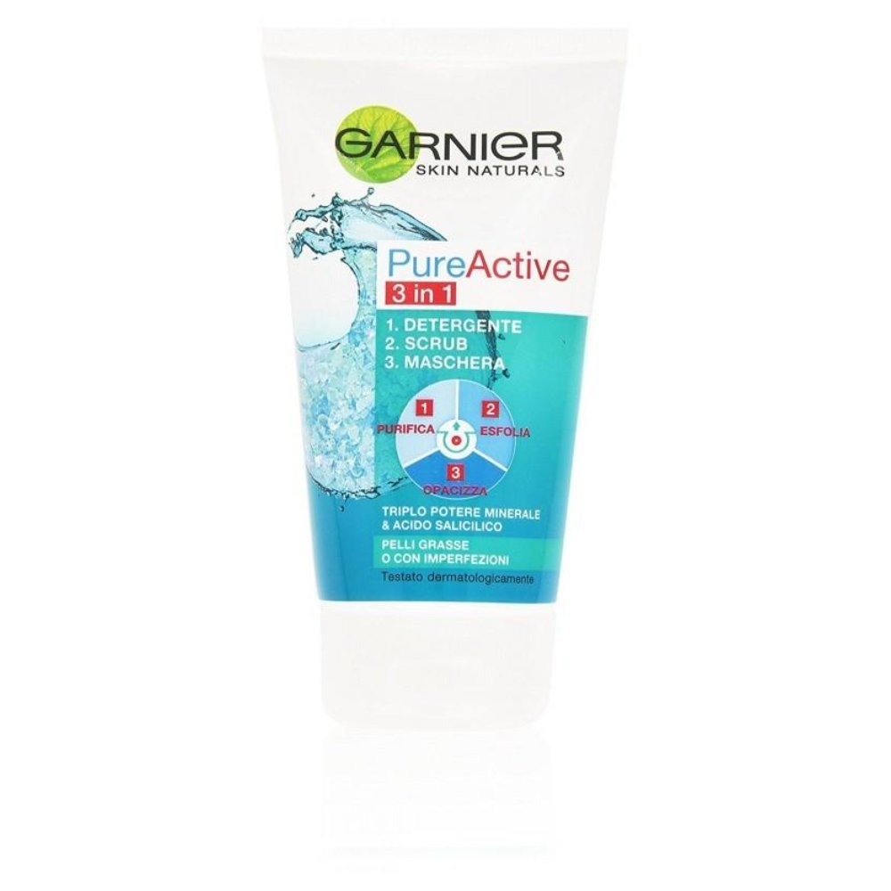 Garnier Salicylic Detergente Scrub Maschera Anti-Brufoli 3 in 1 150 Ml