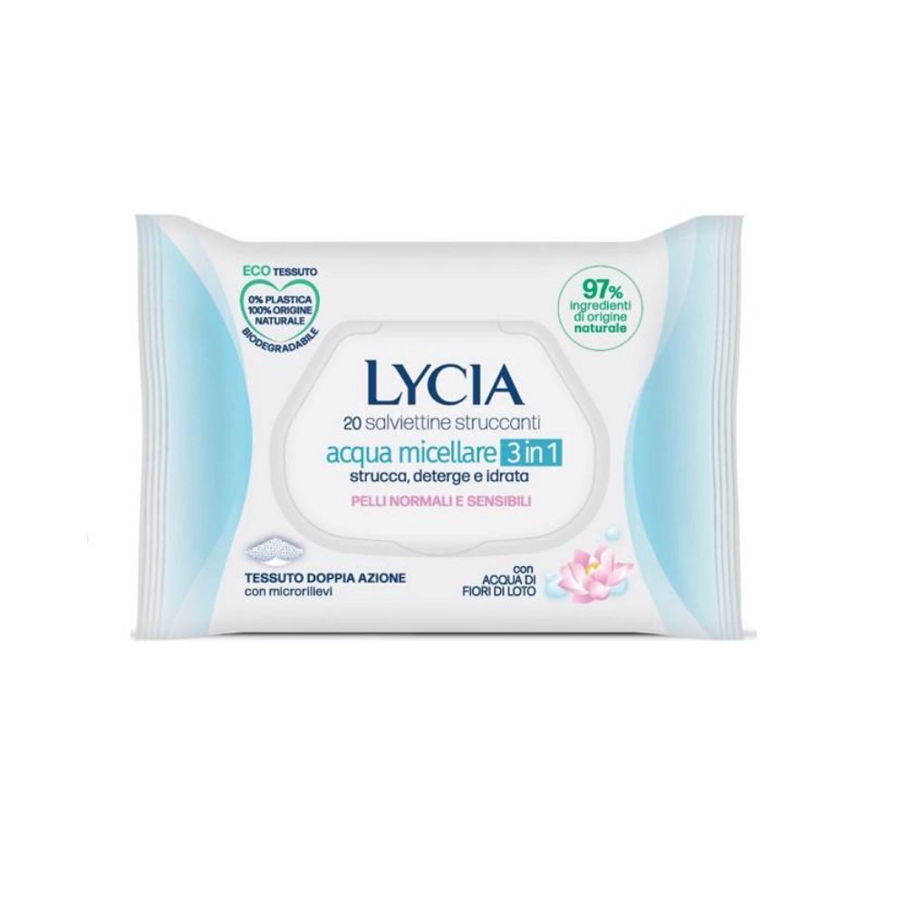 Lycia Salviettine Struccanti all'Acqua Micellare Pelli Normali e Sensibili 20 Pz