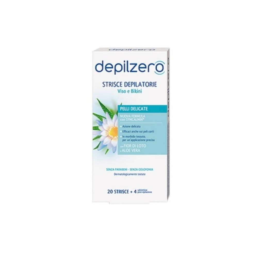 Depilzero Strisce Depilatorie Viso e Bikini Loto e Aloe Vera 20 Pz